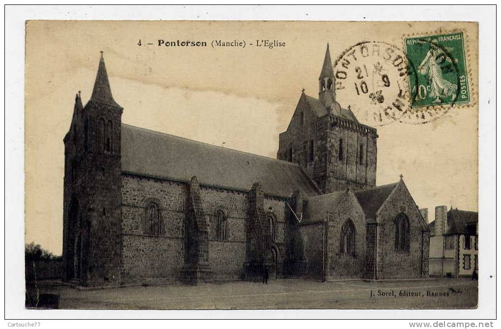 K9 - PONTORSON - L'église (1923 - Oblitération De Pontorson) - Pontorson