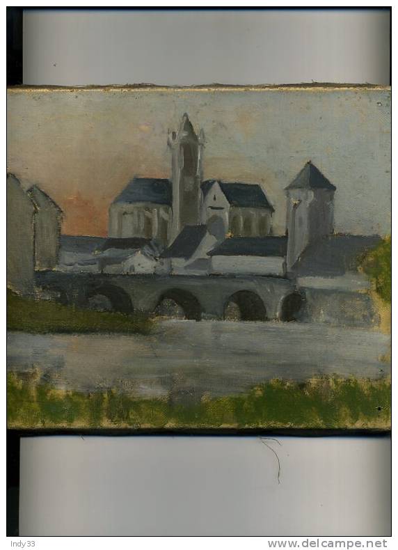 - FRANCE 77 . VUE DE MORET (sur Loing)  . HUILE SUR TOILE NON SIGNEE - Oelbilder