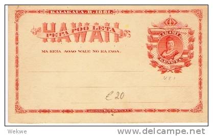 USG010a/ HAWAII -   UX 1,Königin 1881 (Ganzsache) **. - Hawaii