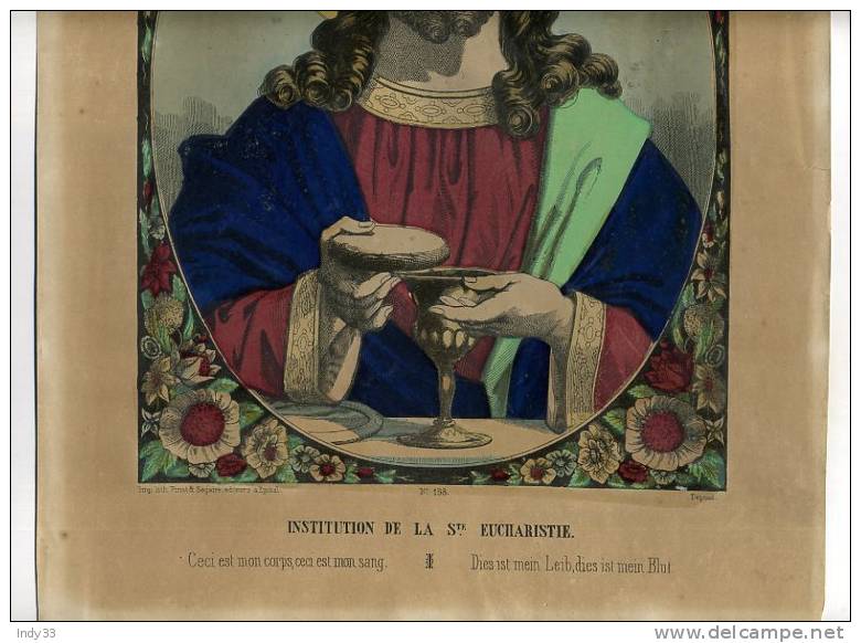 - INSTITUTION DE LA Ste EUCHARISTIE . IMAGERIE POPULAIRE D´EPINAL . LITHO DU XIXe S. AVEC POCHOIRS - Religion & Esotericism