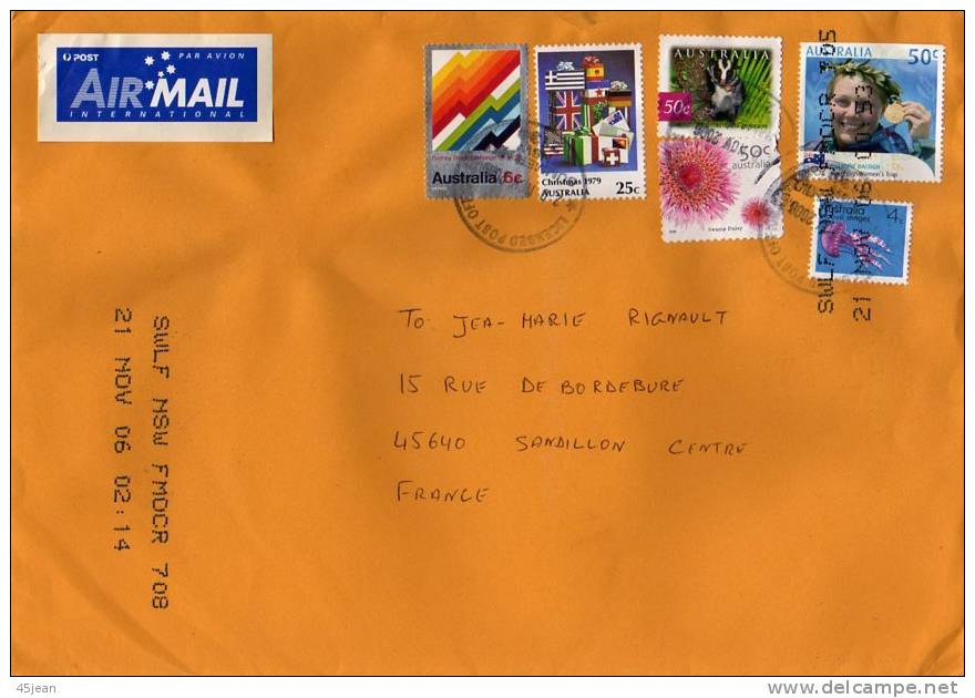 Australie: Lettre Vers LFrance Avec Timbres Fleur, Animaux, Champion Olympique, Noêl.... - Storia Postale