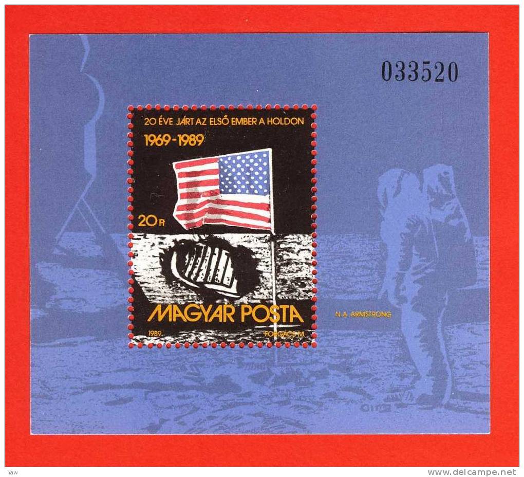 UNGHERIA 1989  20° ANNIVERSARIO DEL 1° UOMO SULLA LUNA YURI GAGARIN. FOGLIETTO ** YT 205 - Verenigde Staten