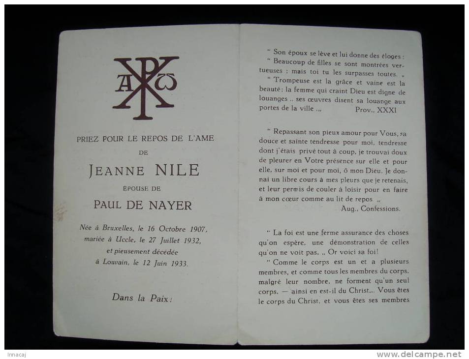 8-4-63. Décès De Jeanne Nile épouse Paul DE NAYER à Louvain. - Other & Unclassified