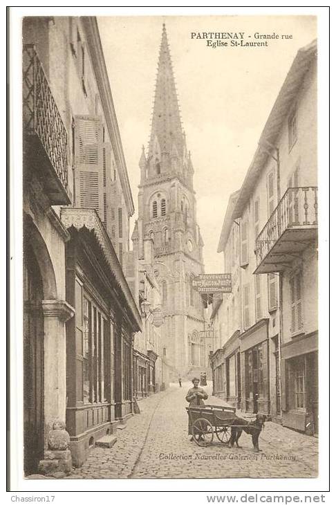 79 -   PARTHENAY - Grande Rue - Eglise St Laurent - Attelage De Chien Pour Aller Faire Les Courses - Parthenay