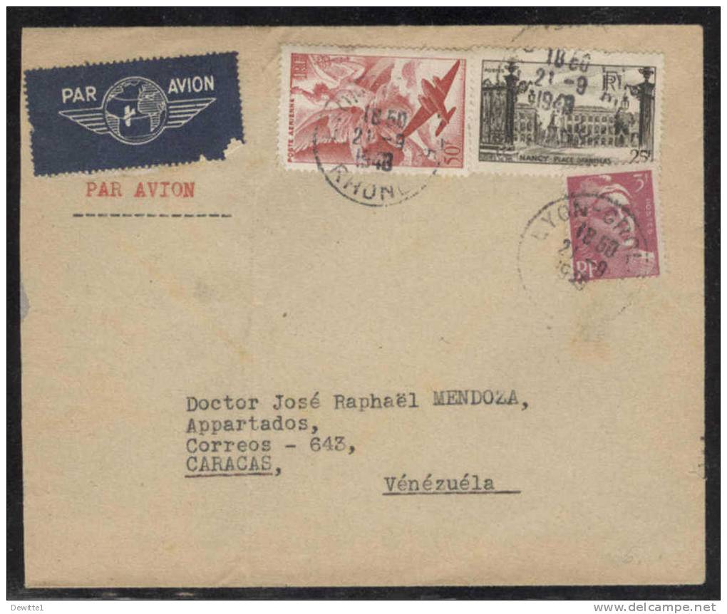 Enveloppe  De Lyon Vers Caracas (Vénézuela)  1948 - Cartas & Documentos