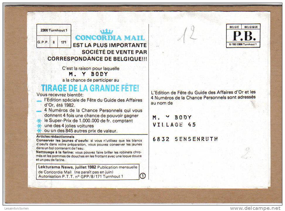 SENSENRUTH MONTGOLFIERE PUBLICITE CONCORDIA MAIL TOMBOLA LOTERIE JEUX - Bouillon