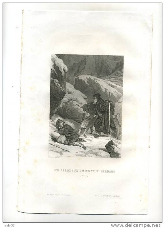 - LES RELIGIEUX DU MONT St BERNARD . GRAVURE SUR ACIER DU XIXe S. - Godsdienst & Esoterisme