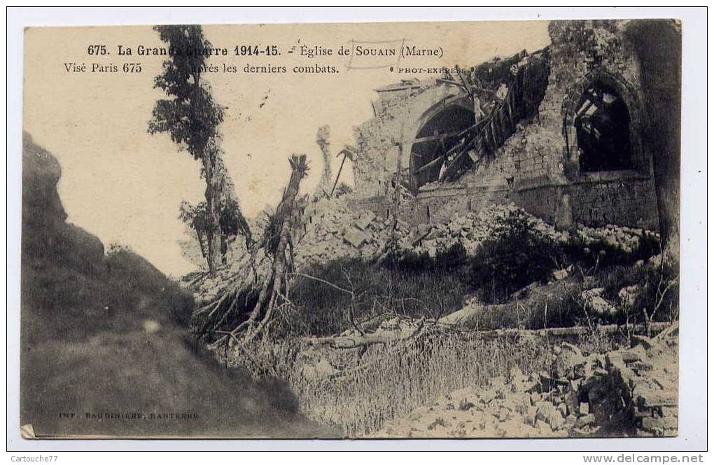 K9 - La Grande Guerre 1914-15 - église De SOUAIN Après Les Derniers Combats - Souain-Perthes-lès-Hurlus