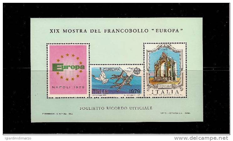 ITALIA 1979 - BF ERINNOFILO XIX MOSTRA DEL FRANCOBOLLO EUROPA A NAPOLI - NUOVO CON GOMMA- IN OTTIME CONDIZIONI - DC1126. - Erinnofilia