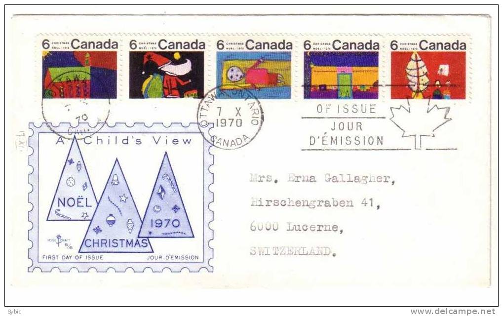 CANADA - FDC - Yvert 444/448 - Noël  - Voyagée En Suisse - 1961-1970