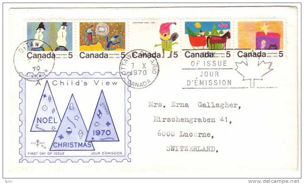 CANADA - FDC - Yvert 439/443 - Noël  - Voyagée En Suisse - 1961-1970
