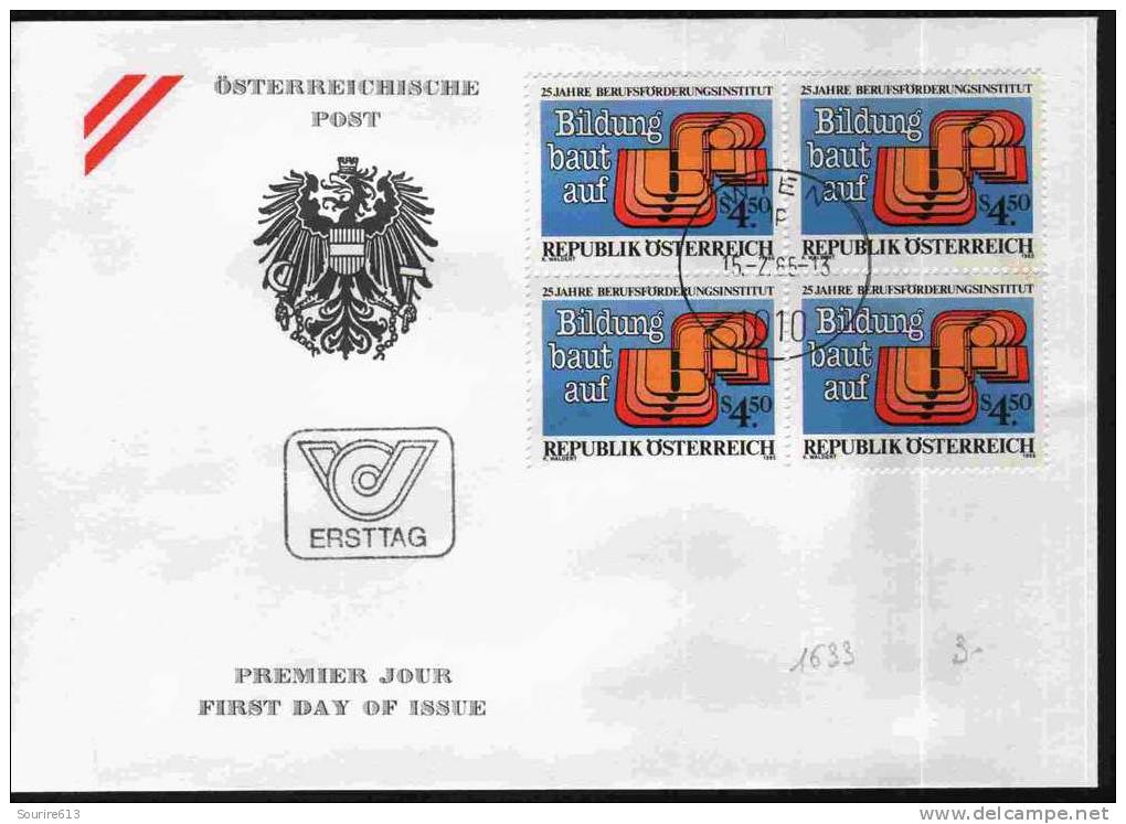 Fdc Autriche 1985 Sciences Vocational Training Bildung Baut Auf  Bloc 4 - Sonstige & Ohne Zuordnung