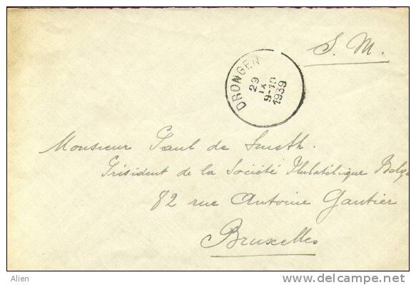 Mobilisatie: S.M. Brief Van Drongen 29/9/39 Naar P.De Smeth ( Président De La Soc. Phil. Belge !!!). - Guerre 40-45 (Lettres & Documents)