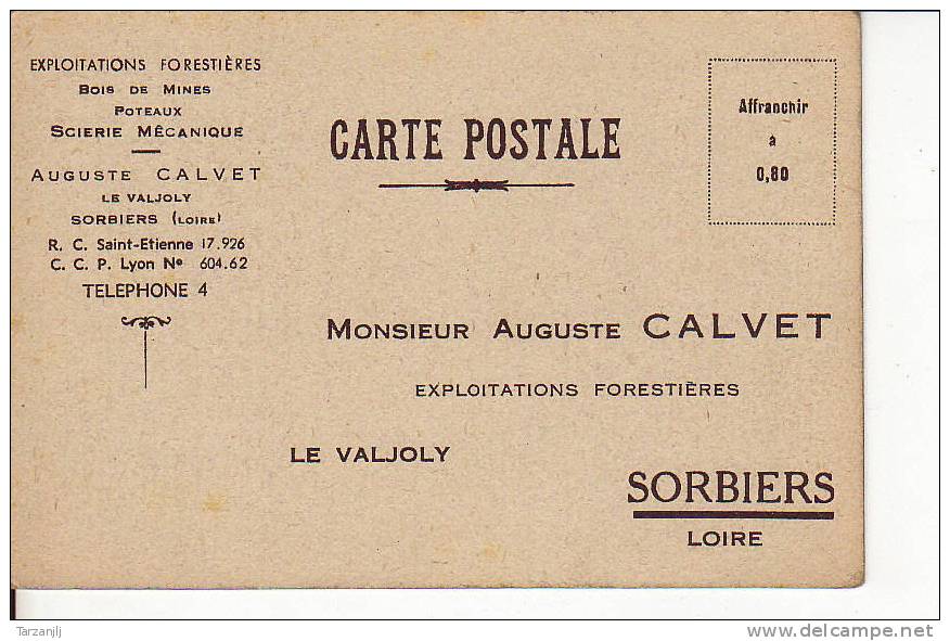 CPA Publicitaire (Exploitations Forestières Bois De Mines Scieries) Monsieur Auguste Calvet Sorbiers Loire 42 - Industry