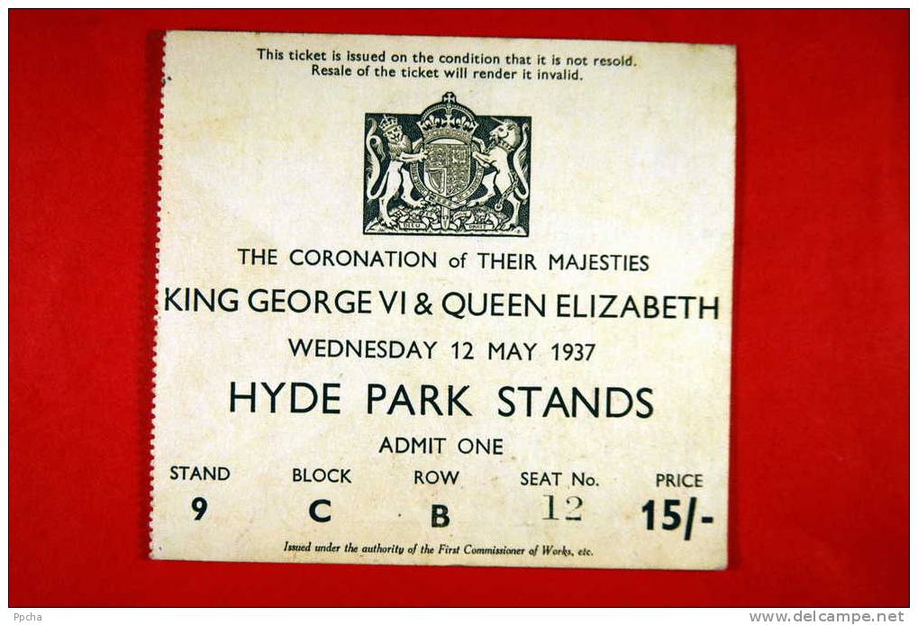 Coronation Ticket George VI / Couronnement  George VI 1937 Krönung König / King / Roi Windsor - Biglietti D'ingresso