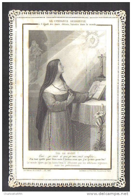 " Celui Qui Croit " SUPERBE  - ANTIQUE LACE - DENTELLE "SANTINI - IMAGES PIEUSE - HOLY CARD 19TH CENT. - Images Religieuses