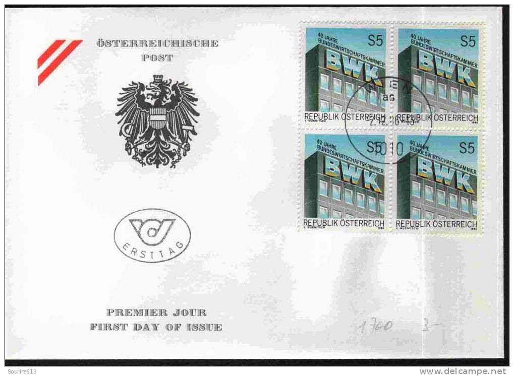 Fdc Autriche 1986 Commerce BWK Fédéral Chambre De Commerce Bloc 4 - Sonstige & Ohne Zuordnung