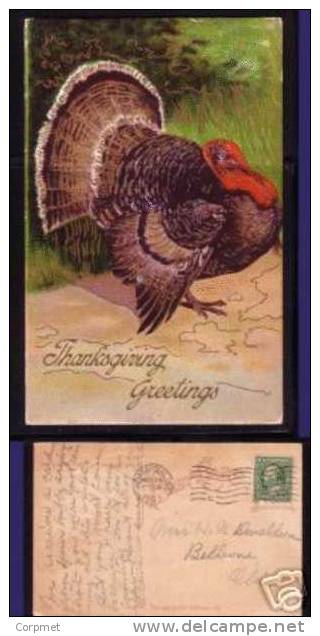 THANKSGIVING GREETINGS 1909 POSTCARD Used In OHIO - TURKEY - VF POSTCARD - Thanksgiving