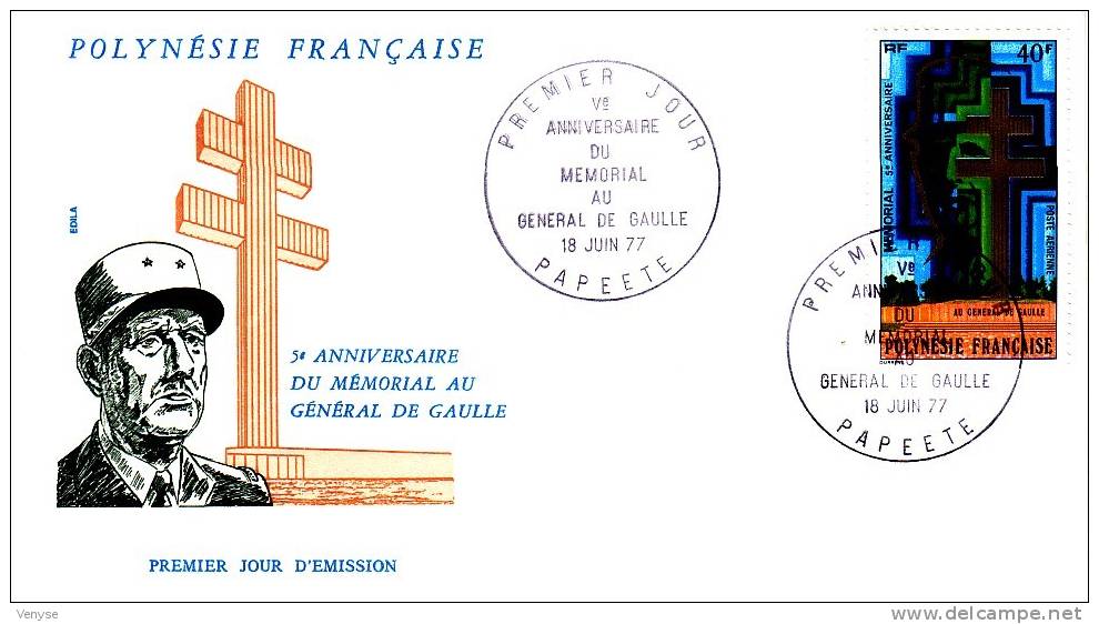 Env. FDC Polynésie Mémorial Au Général De Gaulle - Brieven En Documenten
