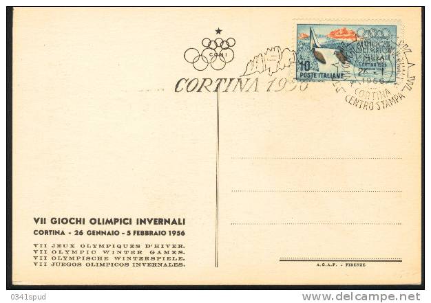 Jeux Olympiques 1956  Cortina  Carte Officielle  Centre Presse  Press Center - Hiver 1956: Cortina D'Ampezzo