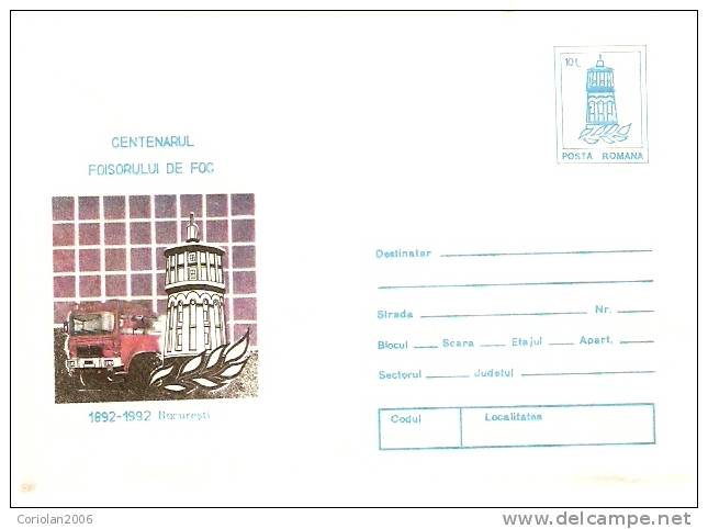 Romania 1992 / Postal Stationery / Tower Of Fire - Firemen