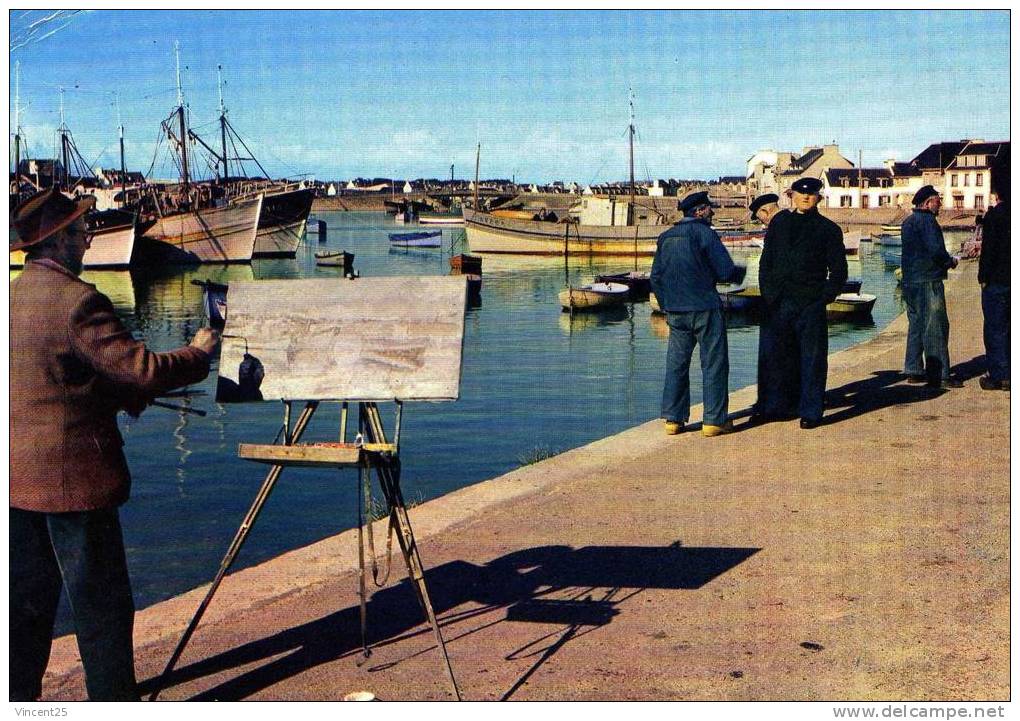 Lèchiagat Le Guilvinec Les Bords Des Quais 1960 Peintre Et Pecheurs Loup De Mer *superbe ******* Bretons - Guilvinec