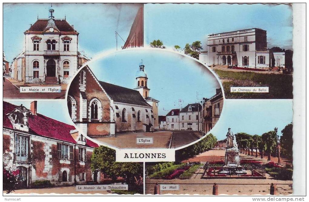 SUPERBE CPSM..D ALLONNES..P-FORMAT..BELLE MULTIVUES..LA MAIRIE..L'EGLISE..LE CHATEAU..LE MANOIR..LE MAIL.. - Allonnes