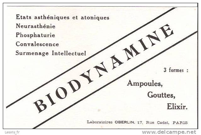 BUVARD - BIODYNAMINE - LABORATOIRES OBERLIN - PARIS - ETATS ASTHENIQUES ET ATONIQUES - NEURASTHENIE - PHOSPHATURIE - CON - Produits Pharmaceutiques
