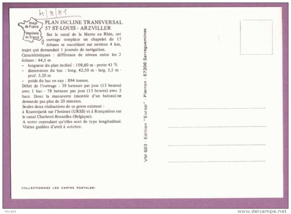 ARZVILLER  -  Plan Incliné Transversal De St-Louis - Arzviller - 6 Vues Et Une Carte Au Recto - Note Technique Au Verso - Arzviller