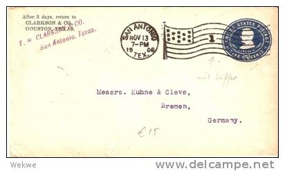 USG062 / USA -  Lincoln 5 Cts.,San Antonio/Tex.1906 Flaggenstempel Ziffer 1 - 1901-20