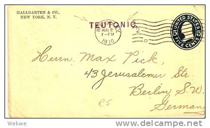 USG082 / USA -  Washington 5C.1910 Per USS Teutonic,Deutschl. - 1901-20