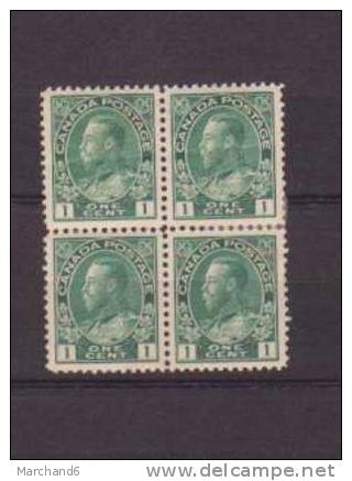 CANADA. N°93 . NEUF CHARNIERE ET TRACE LEGER DE PAPIER LEGER PLIE EN HAUT . BLOC DE 4 DANS L ETAT - Unused Stamps