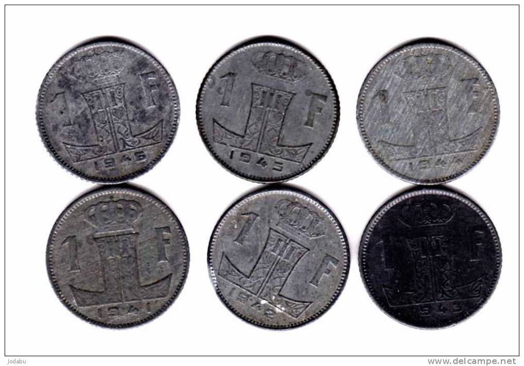 6 Piéces De 1 Francs -1941fr-1942fl-1943fl-1944fl-1945fl-1946fl- -belgique- - 1 Franc