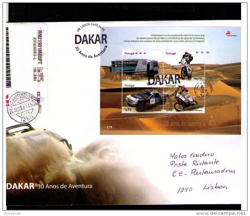 DAKAR Rallye PORTUGAL 2008 Sports Races Cars (-50 Copies) VERY RARE Fdc CIRCULATED 30er Edition=NO REALIZED...#sp601 - Motos