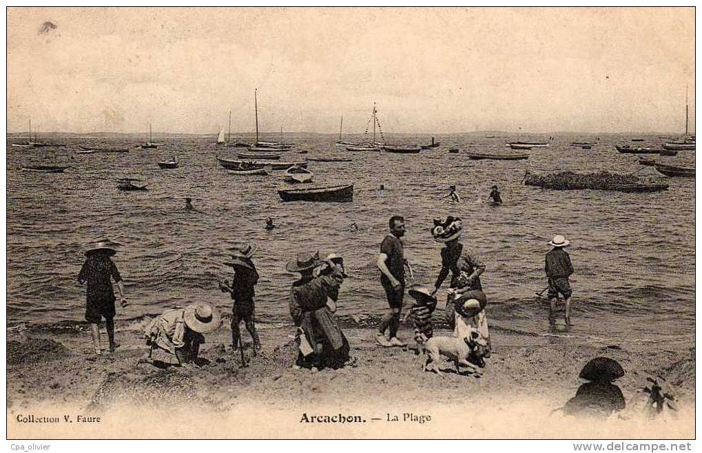 33 ARCACHON Plage, Animée, Enfants, Beau Plan, Ed Faure, 1906 - Arcachon