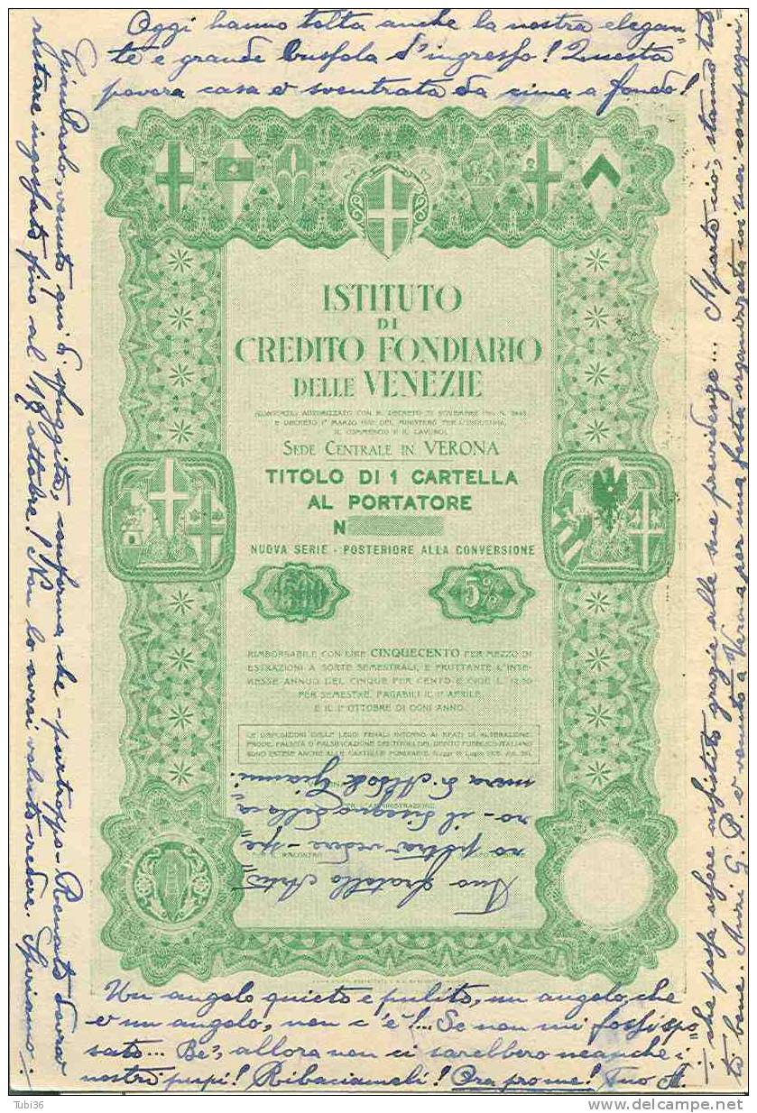 CARTELLE FONDIARIE 5% - ISTITUTO CREDITO FONDIARIO DELLE VENEZIE  1955 - Bank En Verzekering