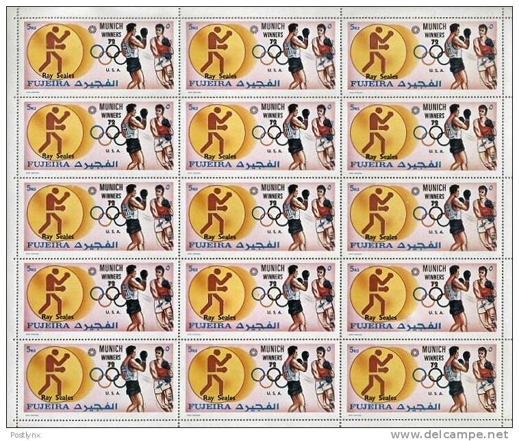 OLYMPICS Fujeira 1972, Munich Usa Seales Boxing 5R,SHEET:15 Stamps [feuilles,Ganze Bogen,hojas,foglios,vellen] - Fujeira