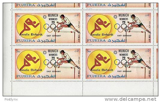 OLYMPICS Fujeira 1972, Munich Germany-DDR Ehrhardt Hurdling Jump 5R, Sheet:15 [feuilles,Ganze Bogen,hojas,foglios - Fudschaira