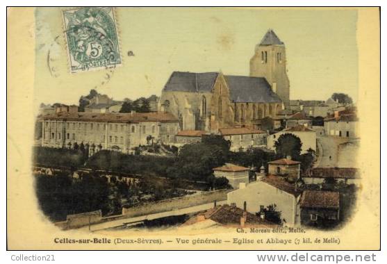 CELLE SUR BELLE .... VUE GENERALE ... EGLISE ET ABBAYE - Celles-sur-Belle