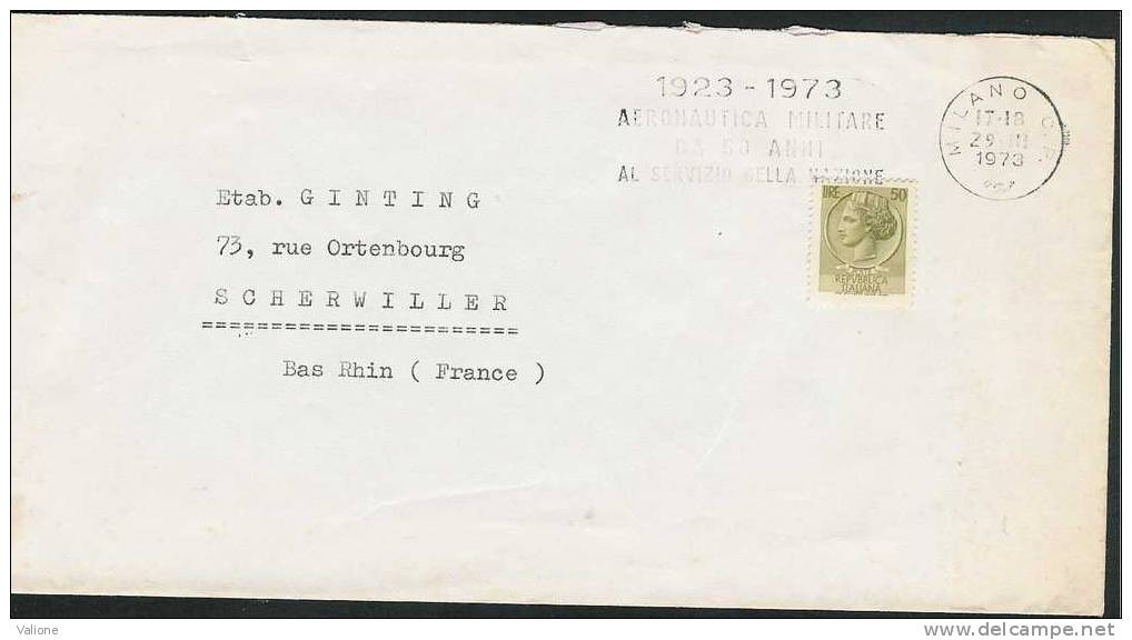 Enveloppe D´Italie (Milan) Pour La France (Scherwiller).Avec Flamme Cinquantenaire De L´ Aéronautique Militaire - Collections