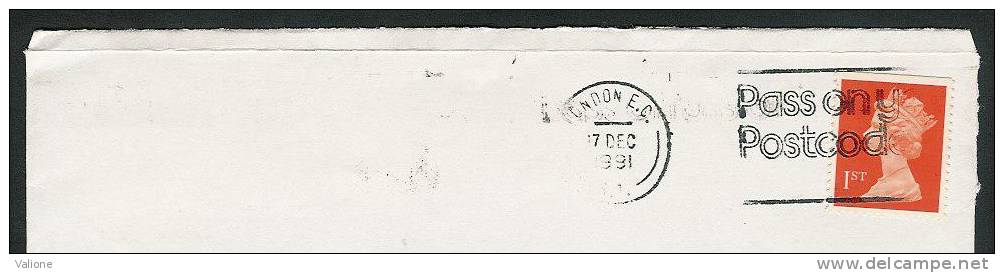 Lettre De Londres Pour La France, Avec Cachet " Pass Ony Postcode" Sur Timbre 1st Reine Victoria - Postmark Collection