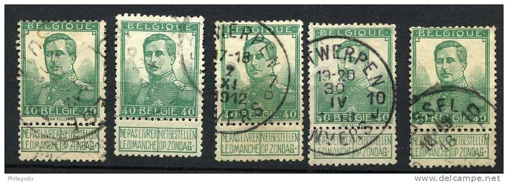 114 Belgique  5 Ex  40c Vert OBLITERE        Voir Dentelure Ou Chichis  Cote 92 € - 1912 Pellens