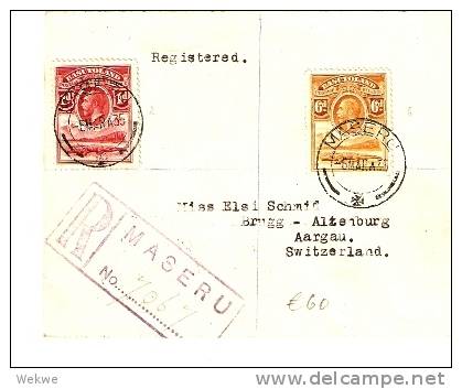 BAS001 /BATSUTOLAND,Georg V, Krokodil 6d.+1d.,Einschreiben 1935, Ex Maseru In Die Schweiz (Brief, Cover, Letter, Lettre) - 1933-1964 Colonie Britannique