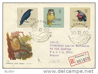 POLSKA / POLAND  : 1960 : Y. 1070-81 : FDC : VOGELS,OISEAUX,BIRDS,L.BERTHELOT, - FDC