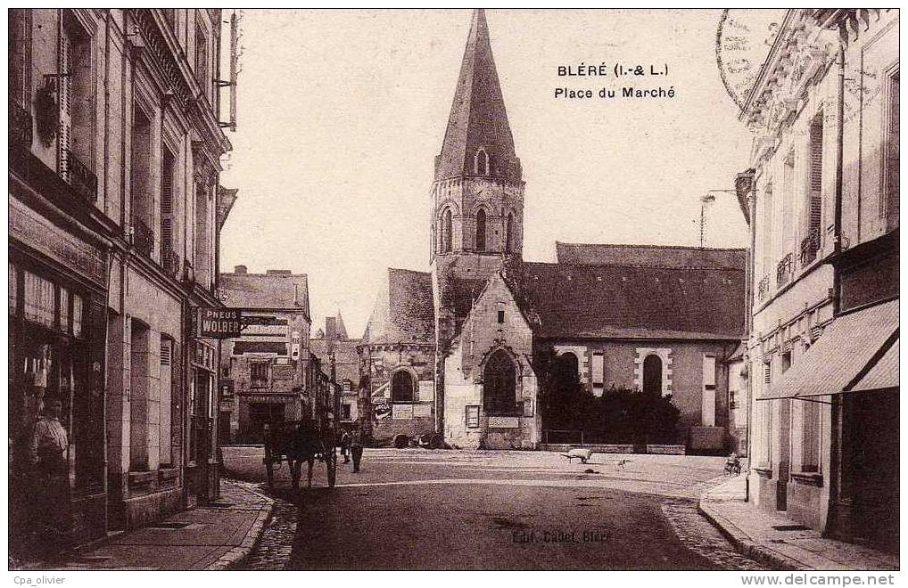 37 BLERE Place Du Marché, Commerces, Ed Cadet, 1914 - Bléré