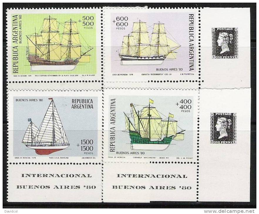 Q854.-.ARGENTINA / ARGENTINE .- 1980 .- SCOTT # B 80-83 .- HCV .-  SHIPS / BARCOS .- PHILATELIC EXPO ARGENTINA`80 . - Neufs