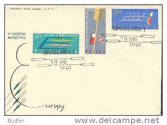 POLSKA / POLAND  : 1961 : Y. 1117-19 : FDC : WATERSPORT,SPORTS NAUTIQUES,AQUATIC SPORTS,CANO,CANOE, - FDC