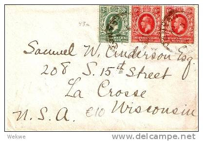 UGA004 /UGANDA -  Georg V Kleinformat 3 + 6C.nach USA 1914 (Brief, Cover, Letter, Lettre) - East Africa & Uganda Protectorates