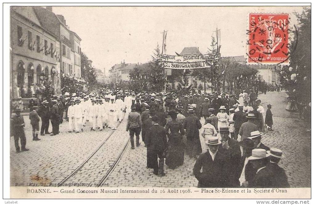 ROANNE CONCOURS MUSICAL 16 08 1908 - Andere & Zonder Classificatie