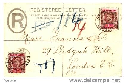 SIE002 / SIERRA-LEONE -  Eduard-Einschreibeganzsache  Mit Zusatz 1d(2x)nach London (Brief, Cover, Letter, Lettre) - Sierra Leone (...-1960)